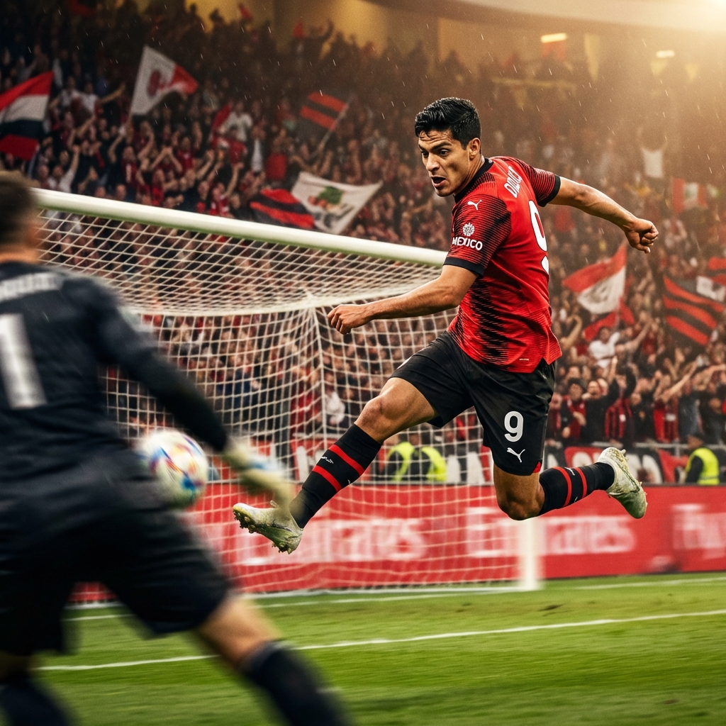 Santiago Giménez anotando gol AC Milan