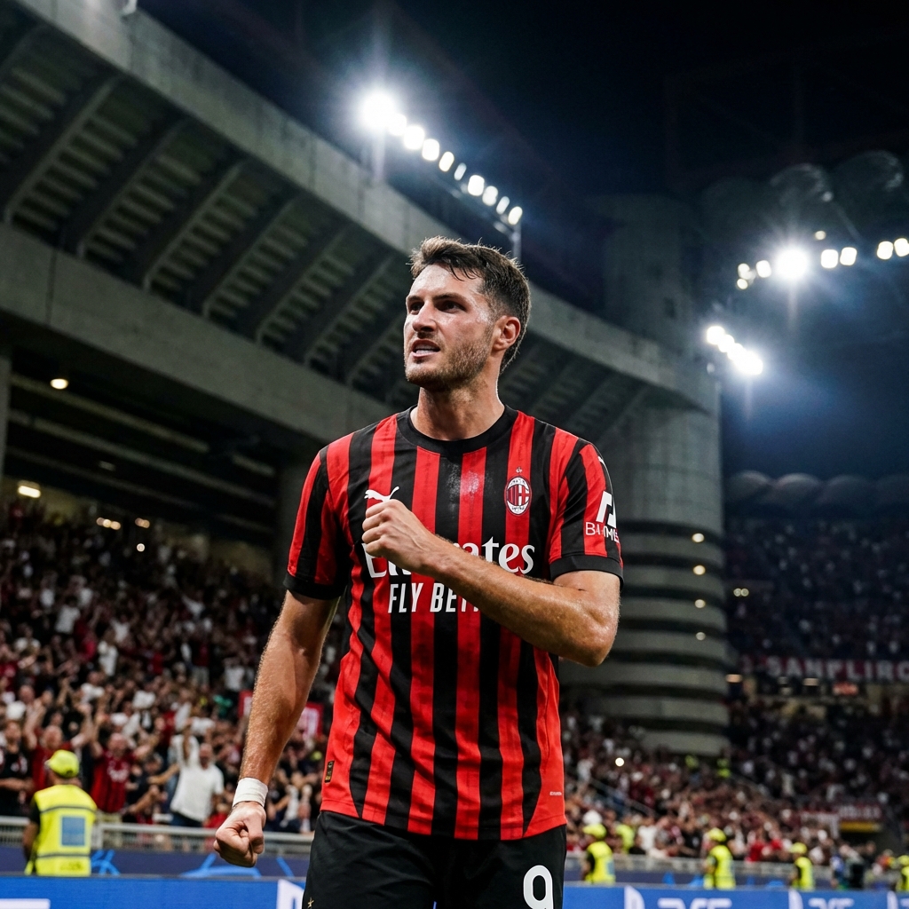 Santiago Giménez celebrando gol con AC Milan